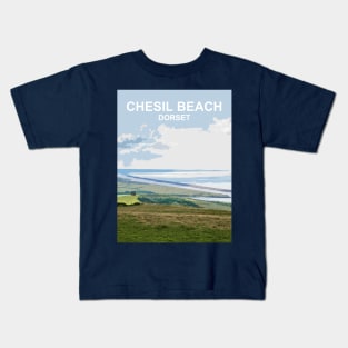 Chesil Beach Dorset England. Summer seaside landscape Kids T-Shirt